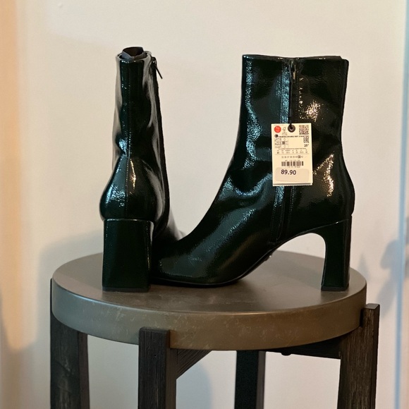 Zara Glossy Dark Green Heeled Boots - Picture 3 of 5